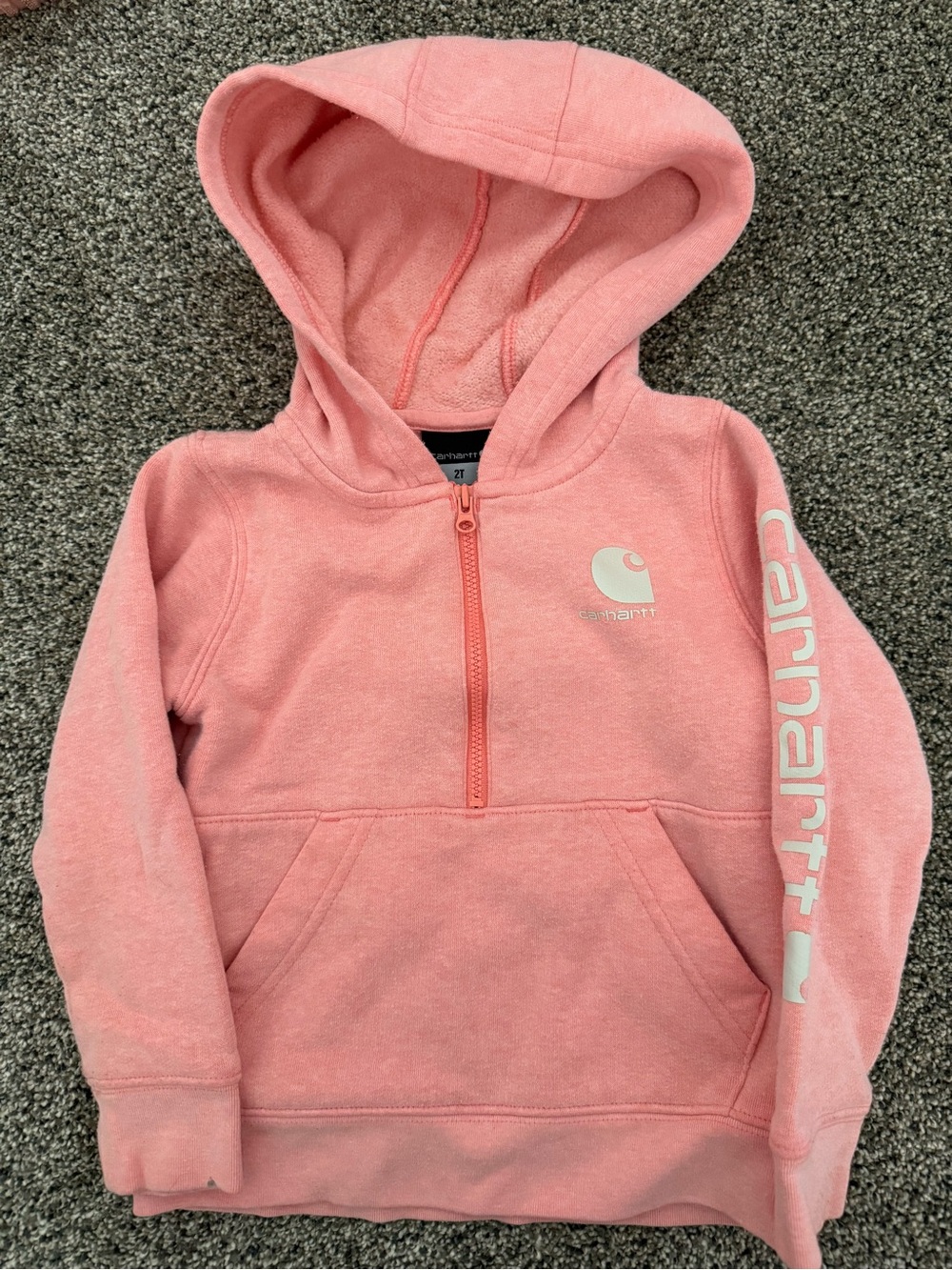 Carhartt Girls' Coral Pink Hooded Half-Zip Sweatshirt 2T